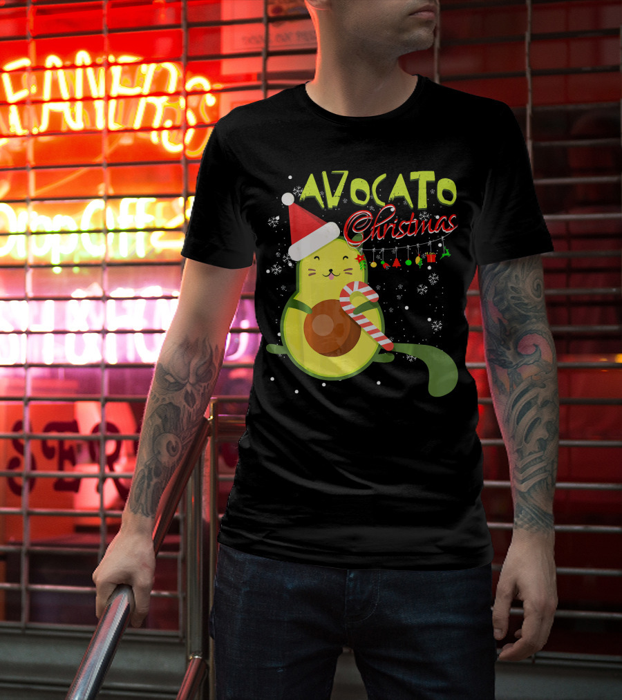 Avocato Christmas Funny Cute Cat Avocado Vegan T-Shirt