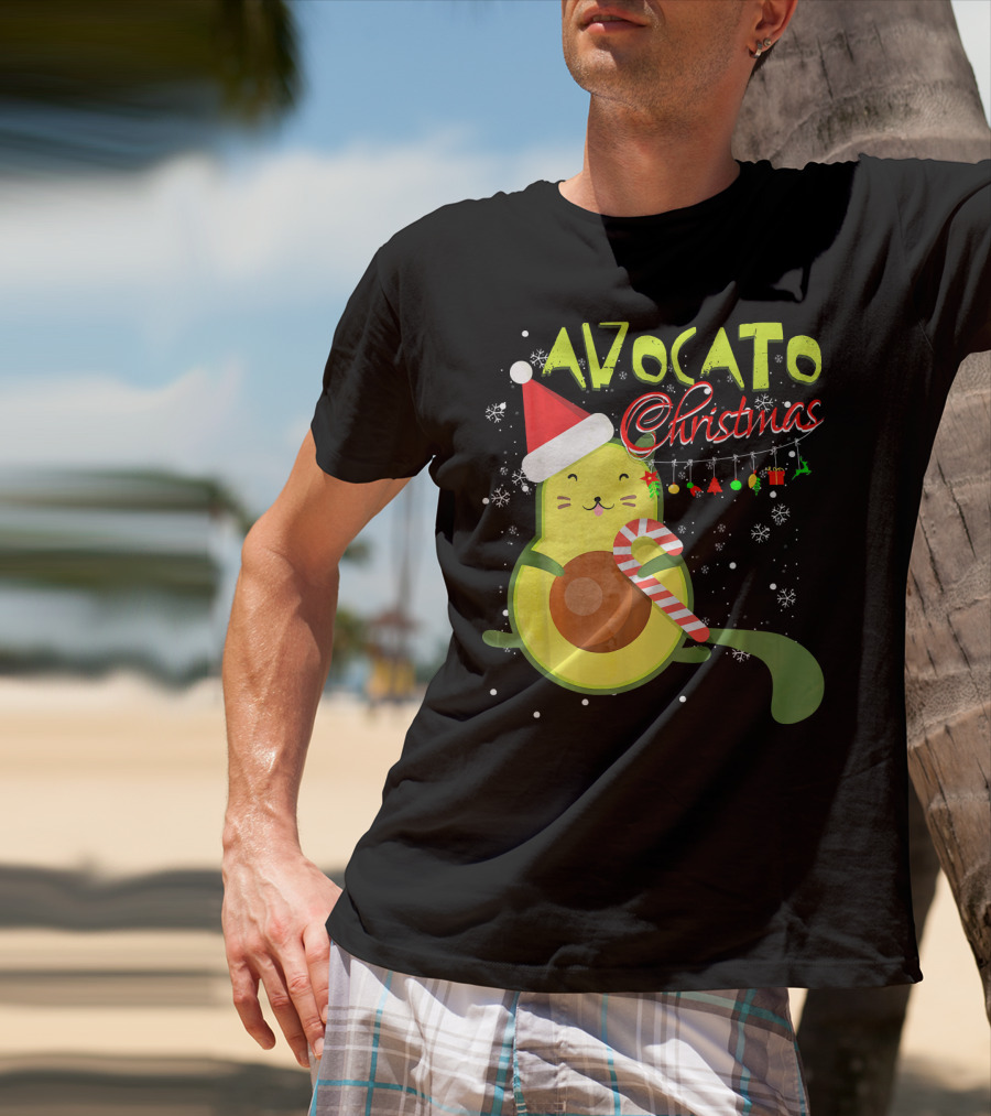 Avocato Christmas Funny Cute Cat Avocado Vegan T-Shirt