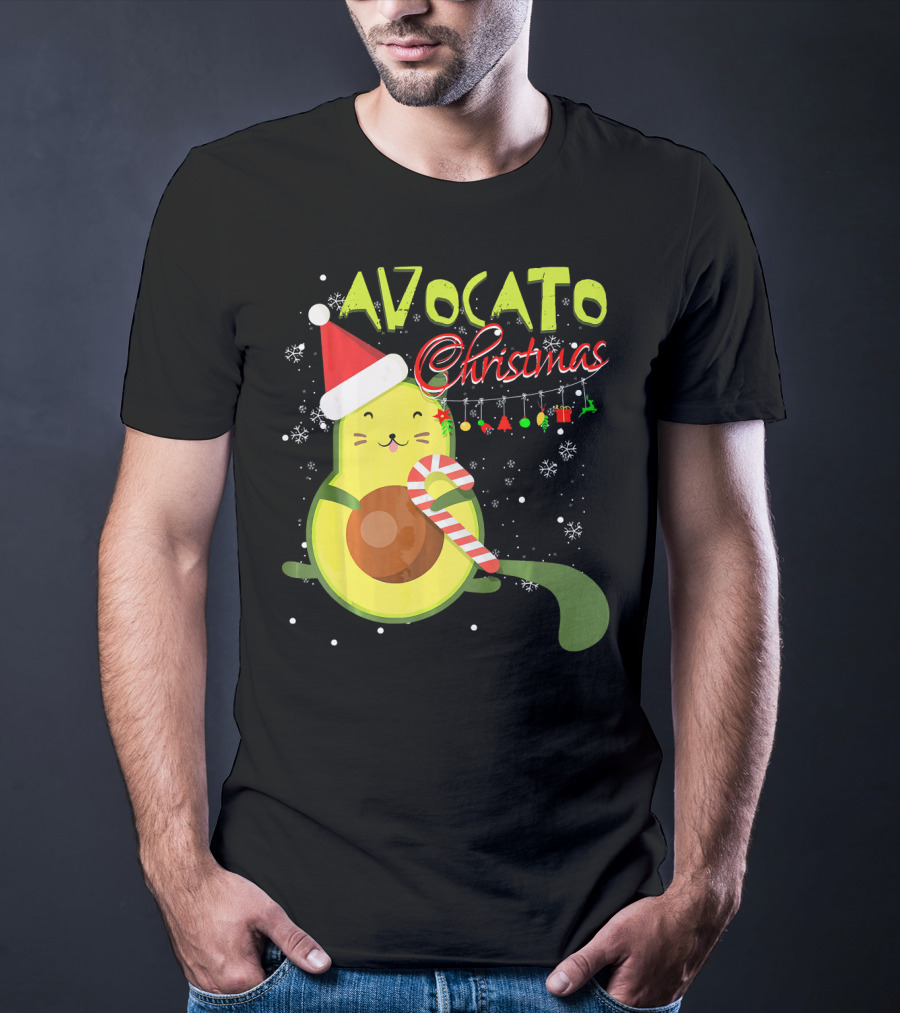 Avocato Christmas Funny Cute Cat Avocado Vegan T-Shirt