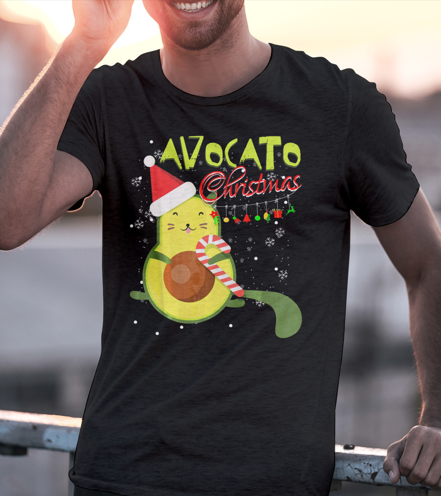 Avocato Christmas Funny Cute Cat Avocado Vegan T-Shirt