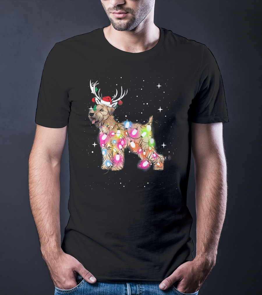 Christmas Lights Soft Coated Wheaten Terrier Santa Hat Antlers Snowflakes T-Shirt