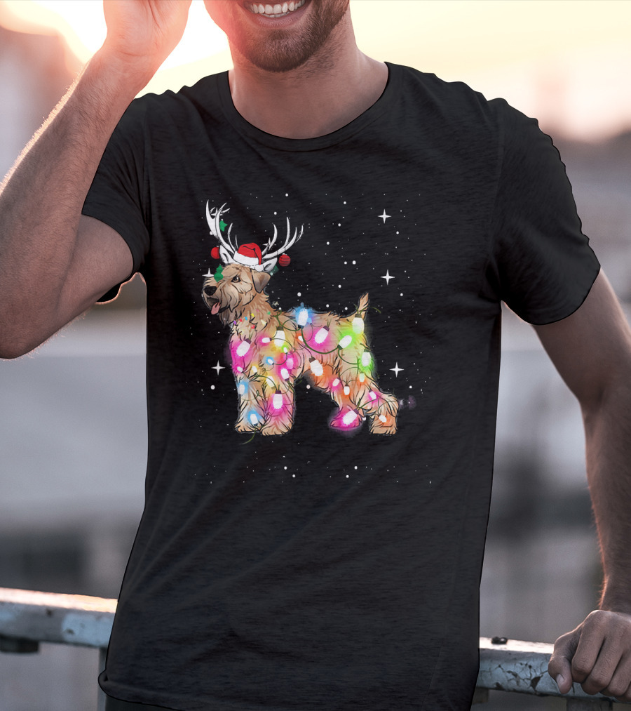 Christmas Lights Soft Coated Wheaten Terrier Santa Hat Antlers Snowflakes T-Shirt