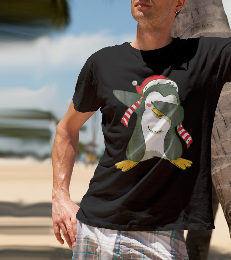 Dabbing Penguin Dab Dance Santa Hat Christmas T-Shirt
