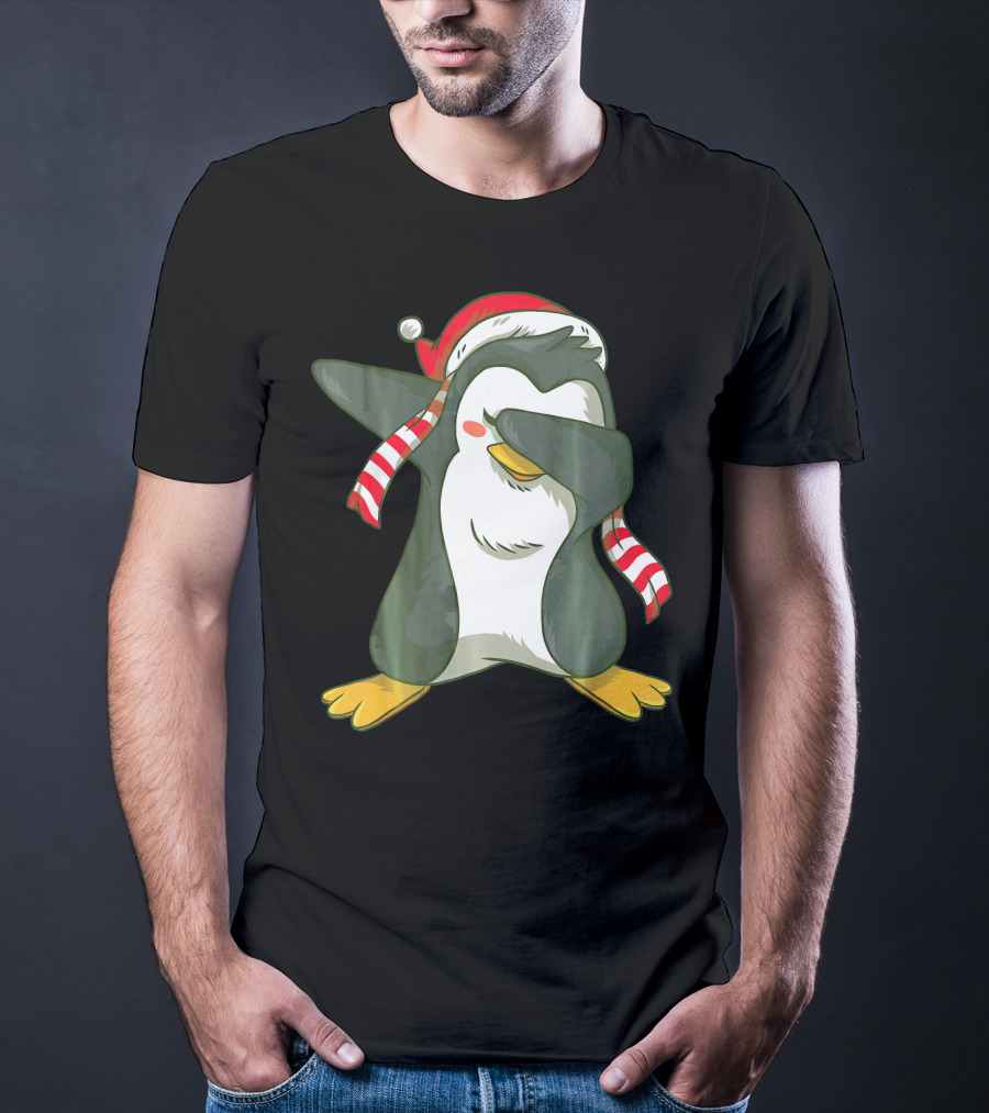 Dabbing Penguin Dab Dance Santa Hat Christmas T-Shirt