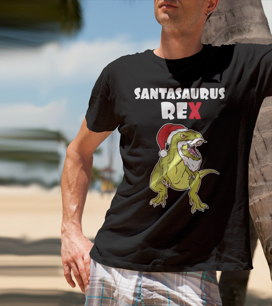 Santasaurus Rex Christmas Dinosaur Santa T-Shirt