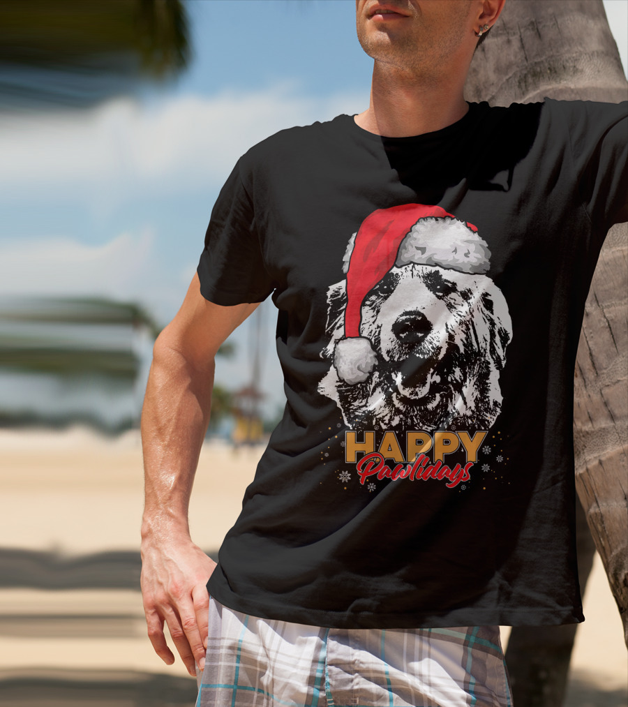 Happy Pawlidays Funny Christmas Great Pyrenees Santa Hat T-Shirt