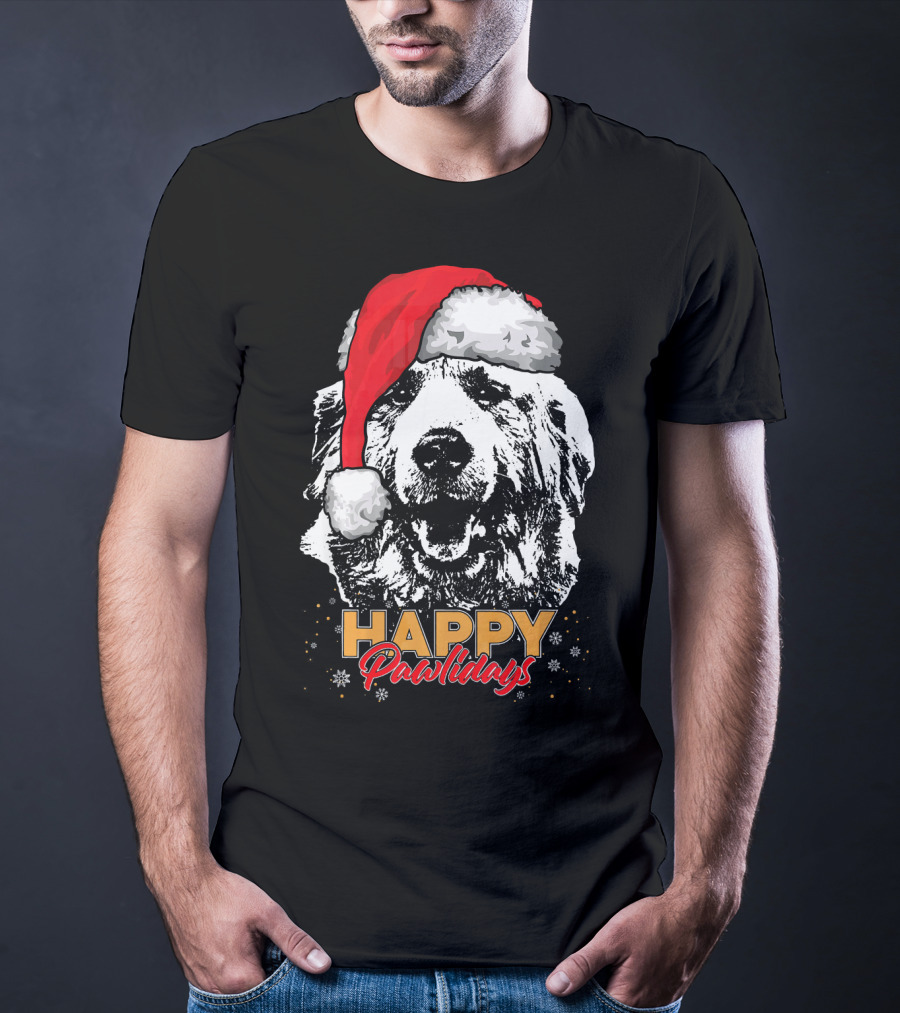 Happy Pawlidays Funny Christmas Great Pyrenees Santa Hat T-Shirt