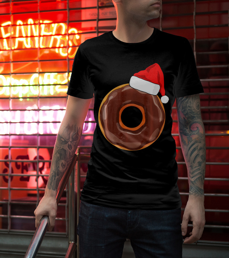 Chocolate Donut Santa Hat Matching Chris Christmas T-Shirt