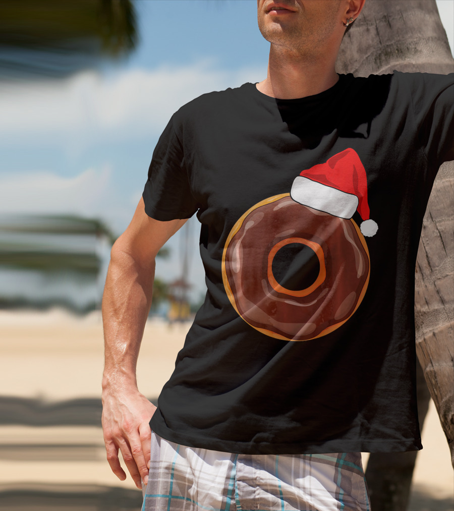 Chocolate Donut Santa Hat Matching Chris Christmas T-Shirt