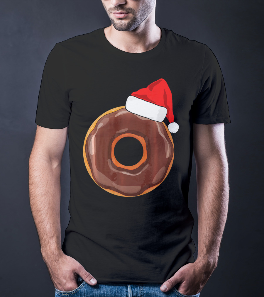 Chocolate Donut Santa Hat Matching Chris Christmas T-Shirt