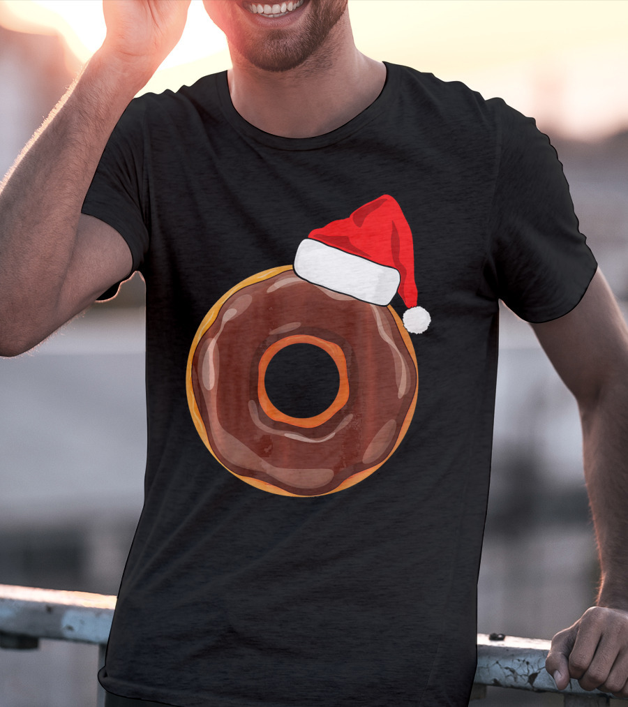 Chocolate Donut Santa Hat Matching Chris Christmas T-Shirt