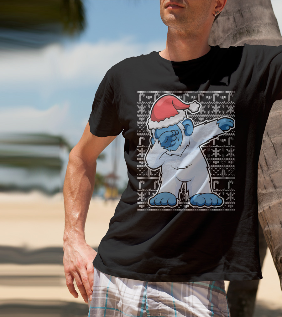Christmas Abominable Snowman Bigfoot Dabbing Santa Hat T-Shirt