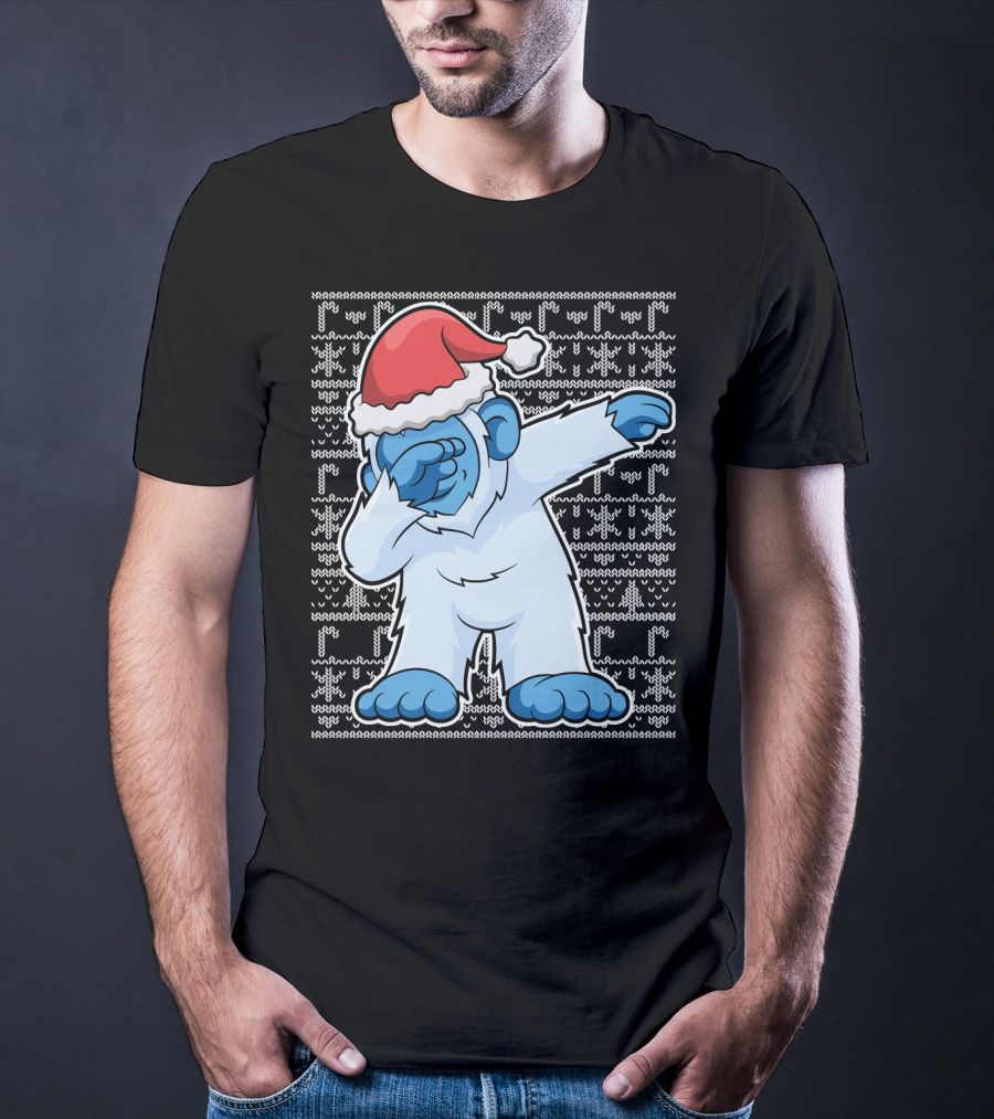 Christmas Abominable Snowman Bigfoot Dabbing Santa Hat T-Shirt