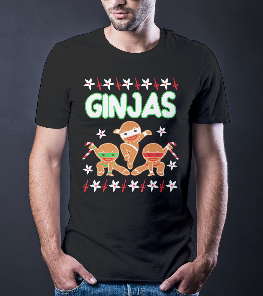 GINJAS Fighting Gingerbread Man Christmas T-Shirt