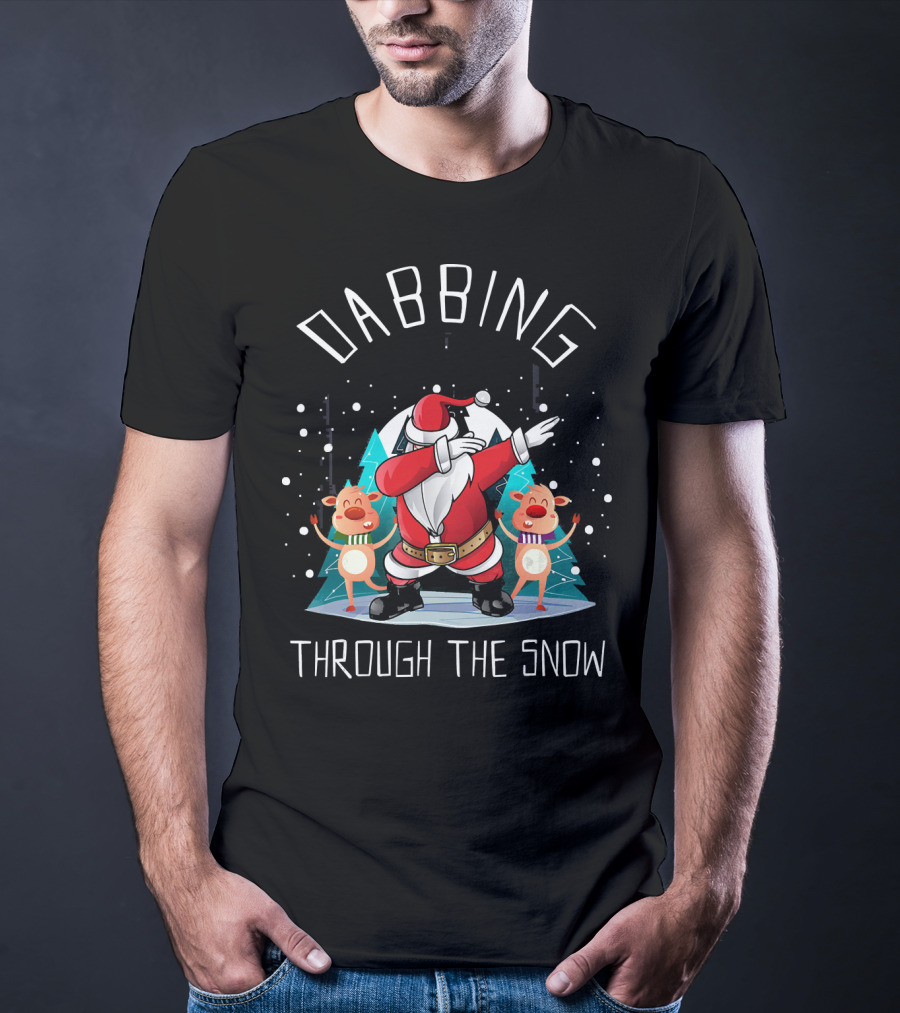 Dabbing Santa Through The Snow With Reindeer T-Shirt