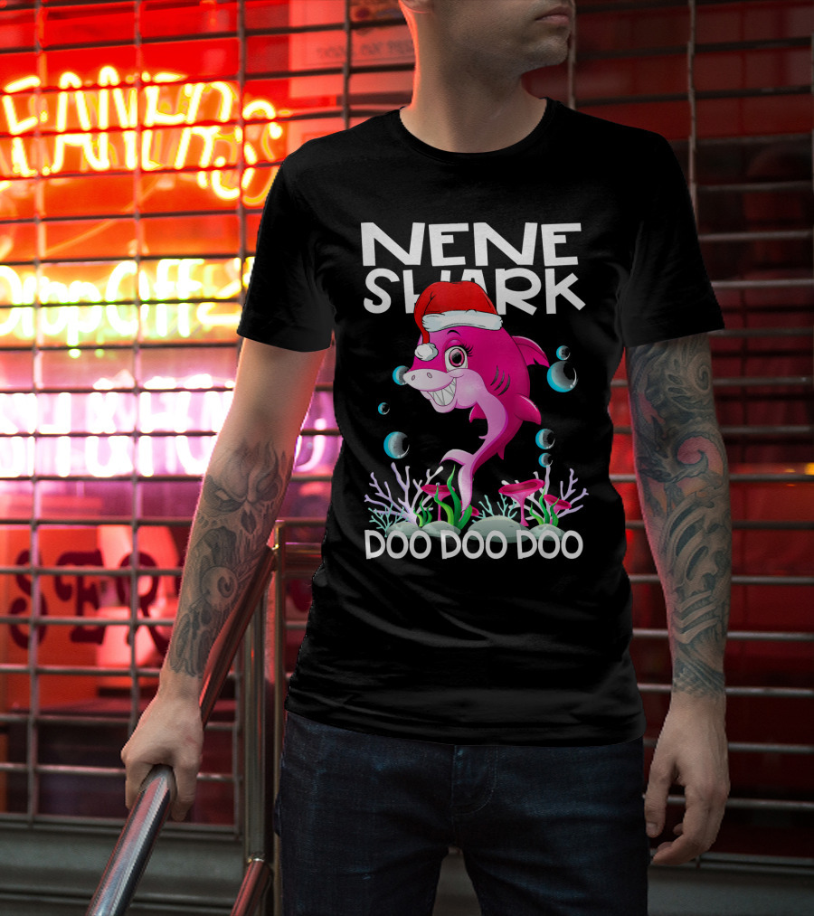 Nene Shark Doo Doo Doo Santa Hat Coral Bubbles T-Shirt