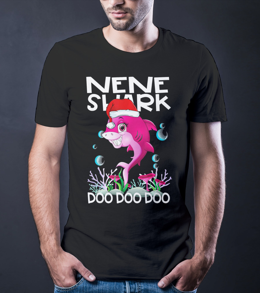 Nene Shark Doo Doo Doo Santa Hat Coral Bubbles T-Shirt