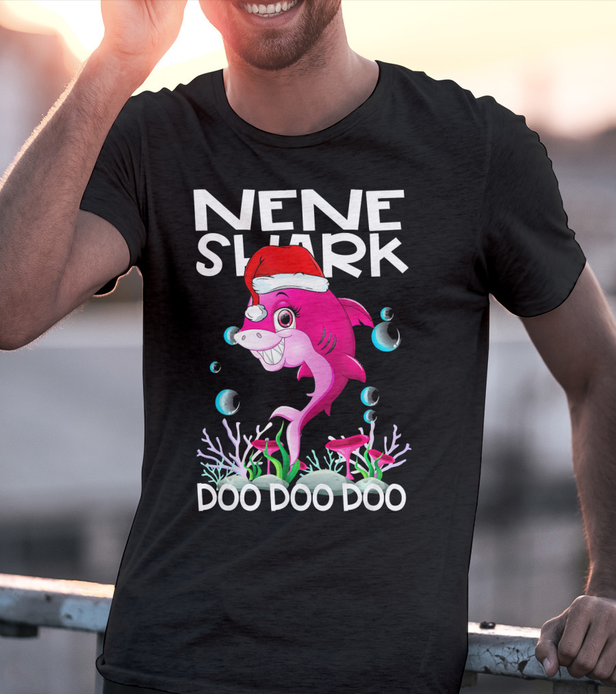 Nene Shark Doo Doo Doo Santa Hat Coral Bubbles T-Shirt