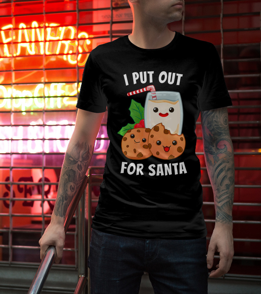 I Put Out For Santa Christmas Cookie Milk Candy Cane Smiles T-Shirt