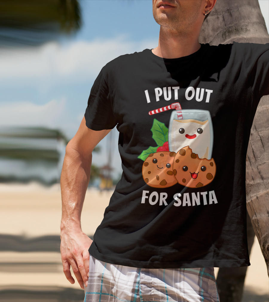 I Put Out For Santa Christmas Cookie Milk Candy Cane Smiles T-Shirt