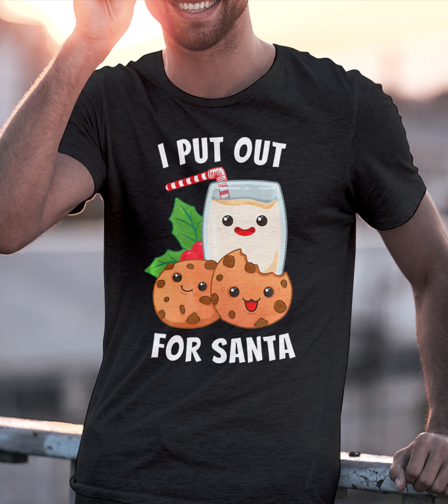 I Put Out For Santa Christmas Cookie Milk Candy Cane Smiles T-Shirt