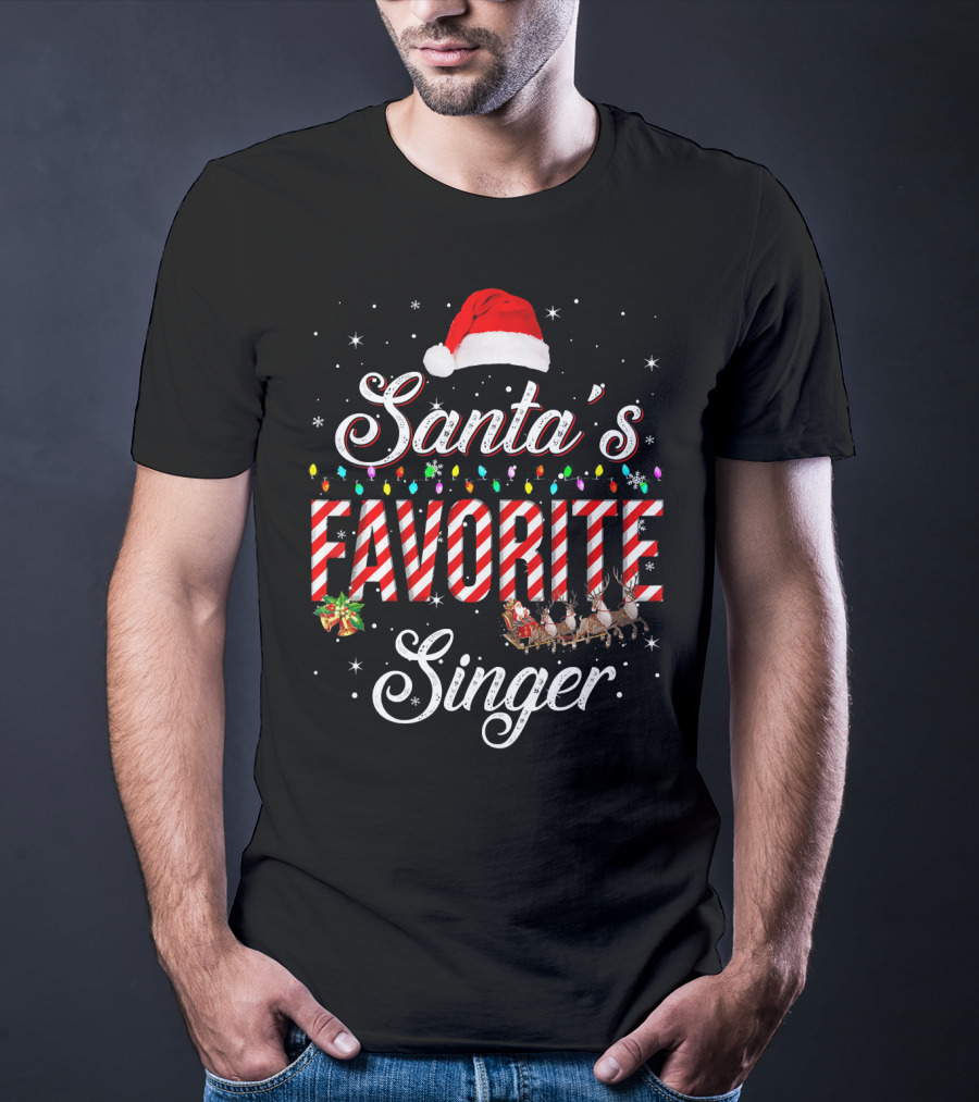 Santa's Favorite Singer With Festive Lights And Reindeer T-Shirt
