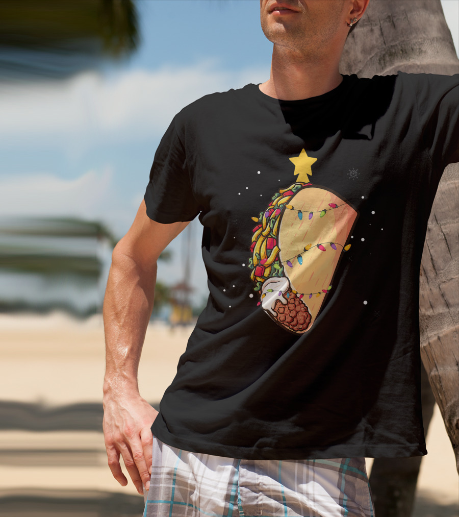 Taco Christmas Lights Wrapped Festive Star Holiday T-Shirt