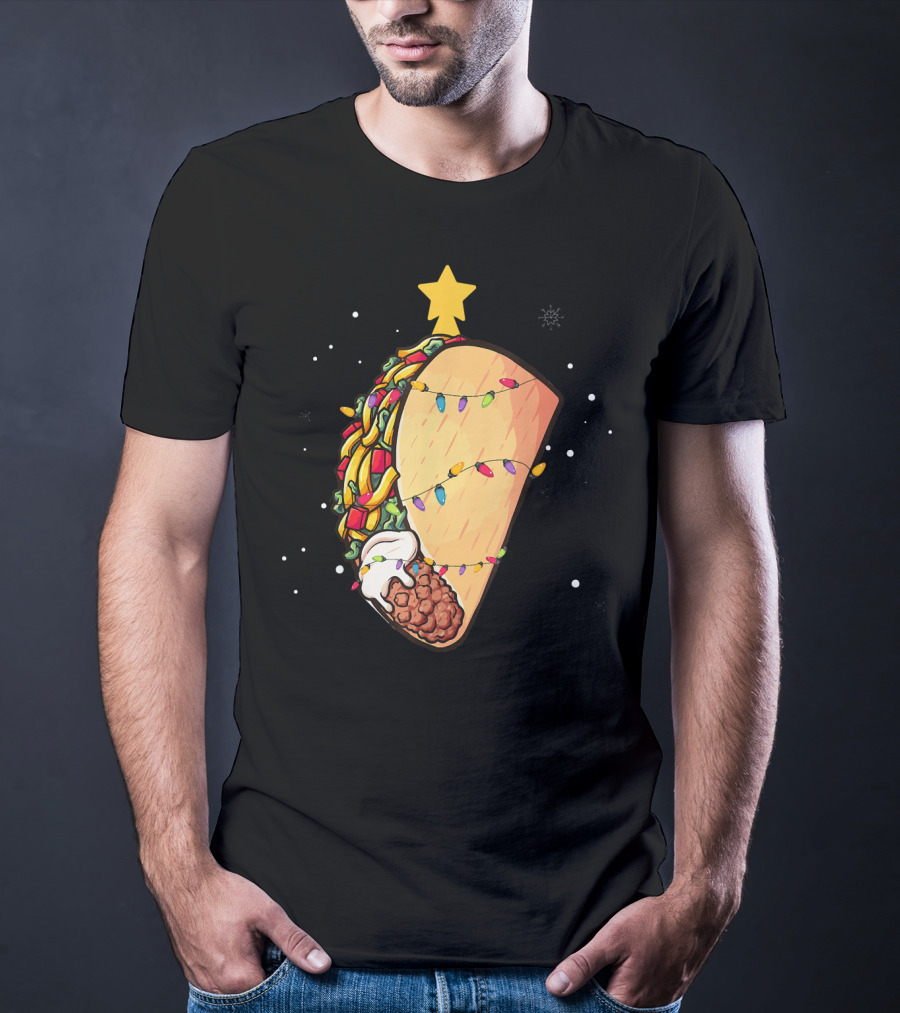 Taco Christmas Lights Wrapped Festive Star Holiday T-Shirt