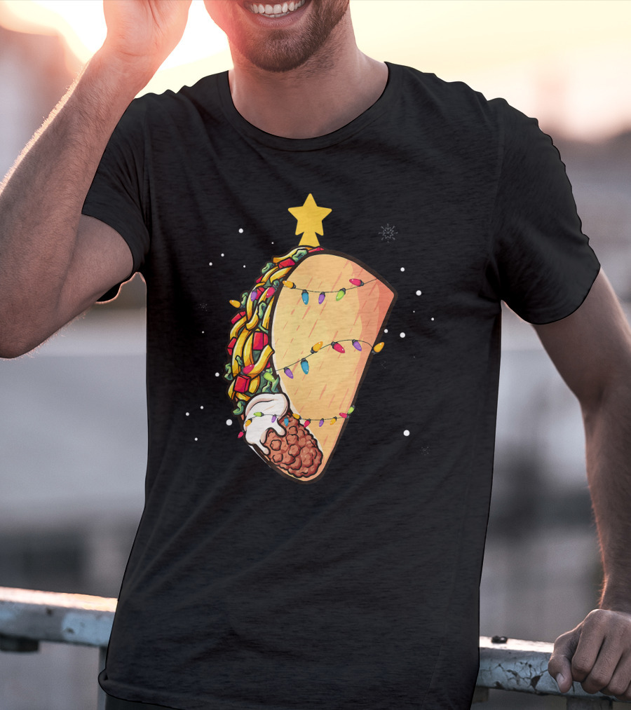 Taco Christmas Lights Wrapped Festive Star Holiday T-Shirt