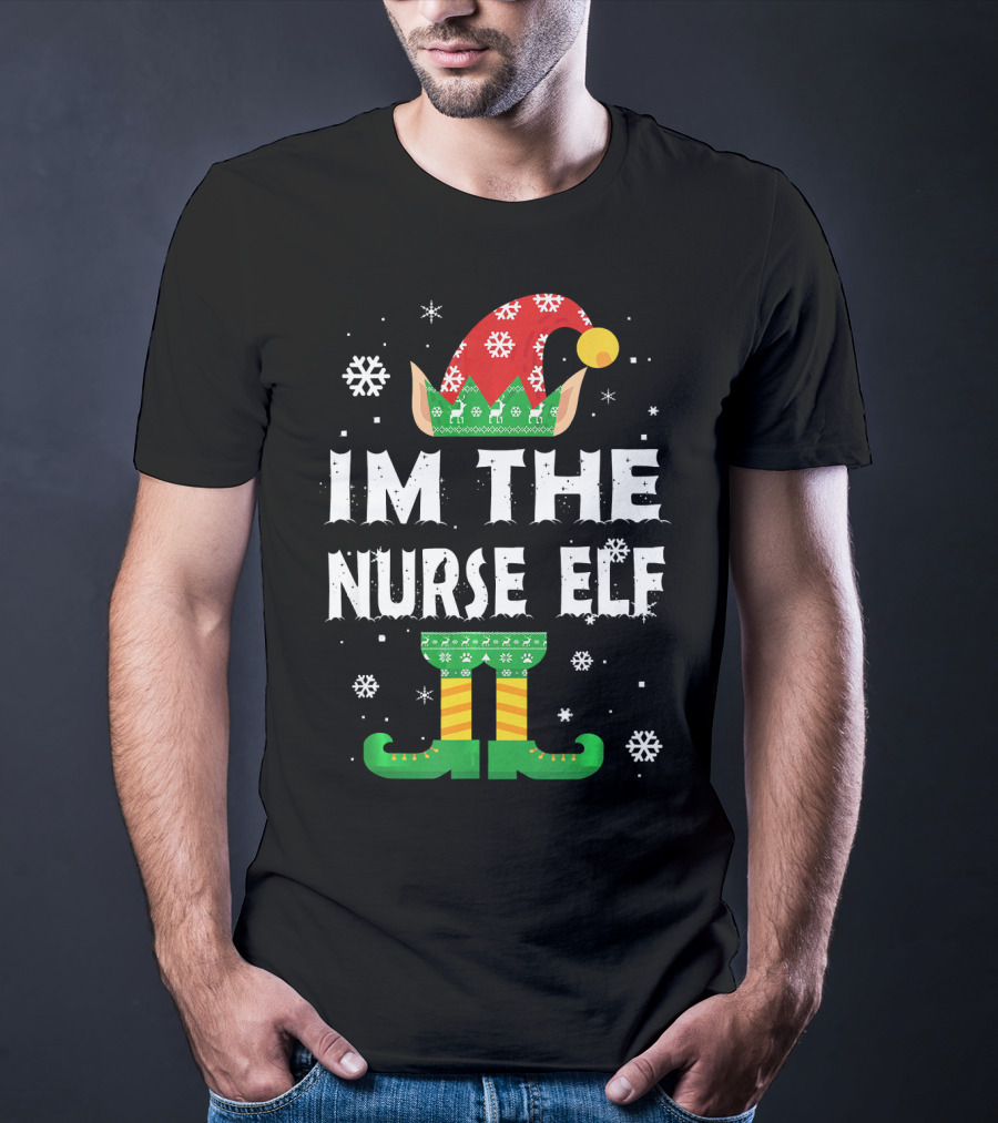 Im The Nurse Elf Matching Family Group Christmas Holiday Snowflakes T-Shirt