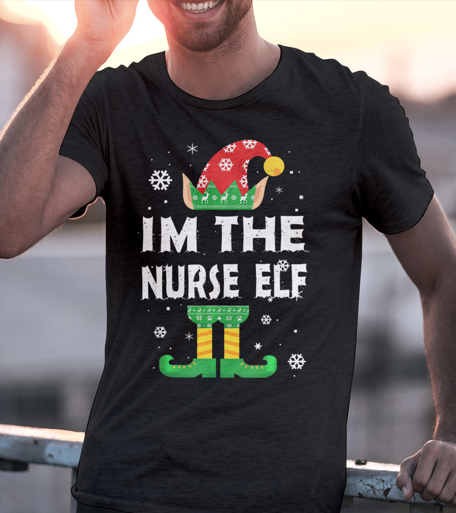Im The Nurse Elf Matching Family Group Christmas Holiday Snowflakes T-Shirt