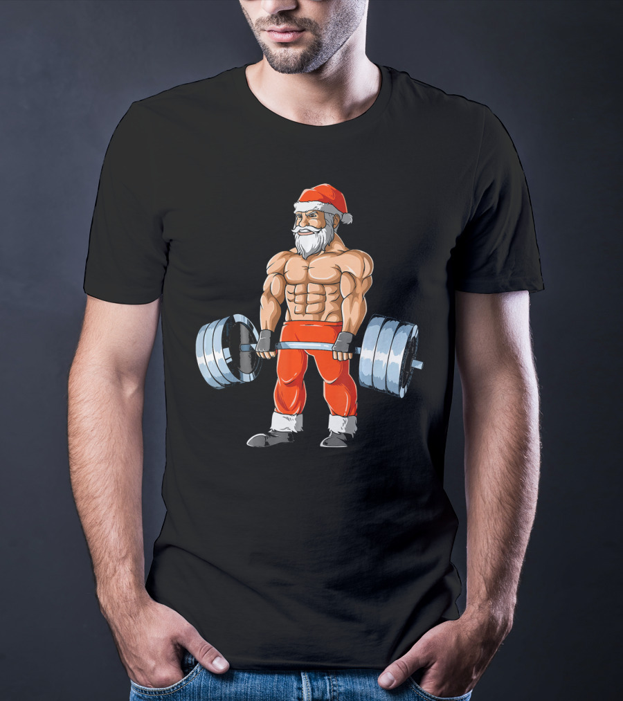 Weightlifting Santa Christmas Deadlift Fitness Santa Claus T-Shirt
