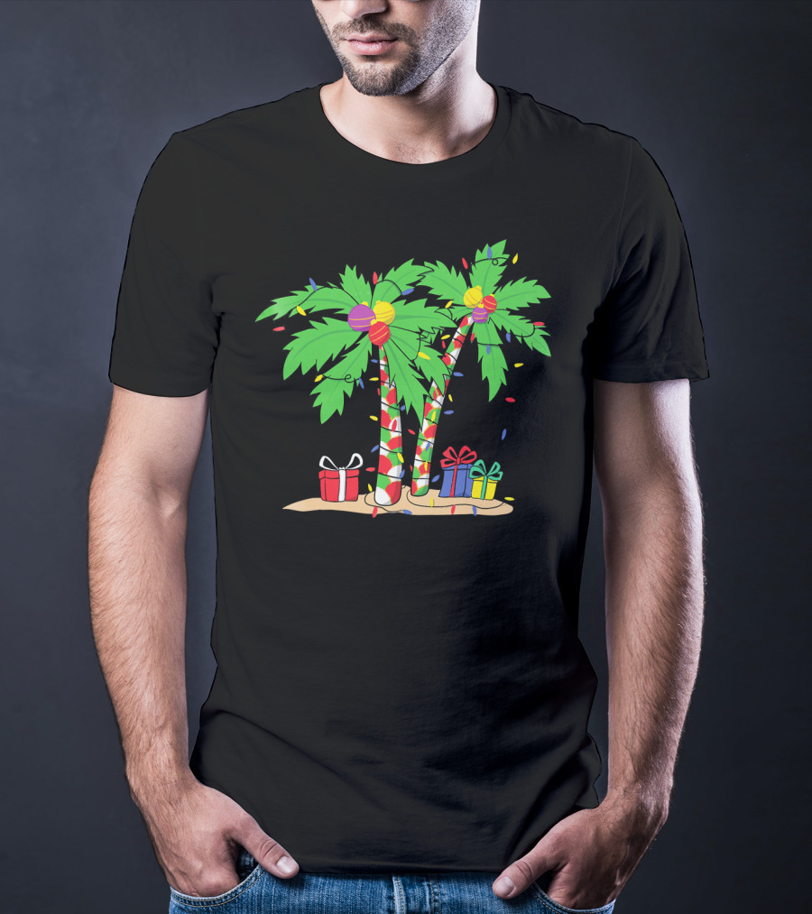 Decorated Christmas Palm Tree With Holiday Lights And Gifts T-Shirt
