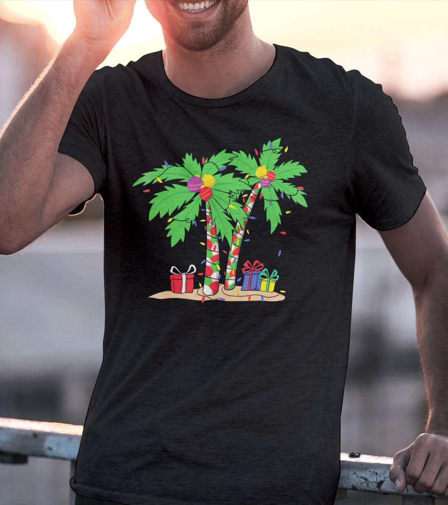 Decorated Christmas Palm Tree With Holiday Lights And Gifts T-Shirt