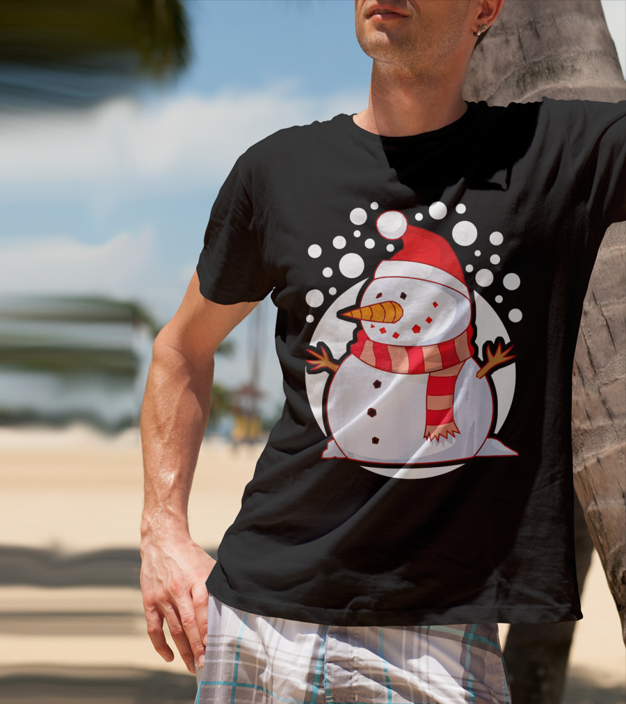 Winter Christmas Santa Snowman In Red Scarf And Hat T-Shirt