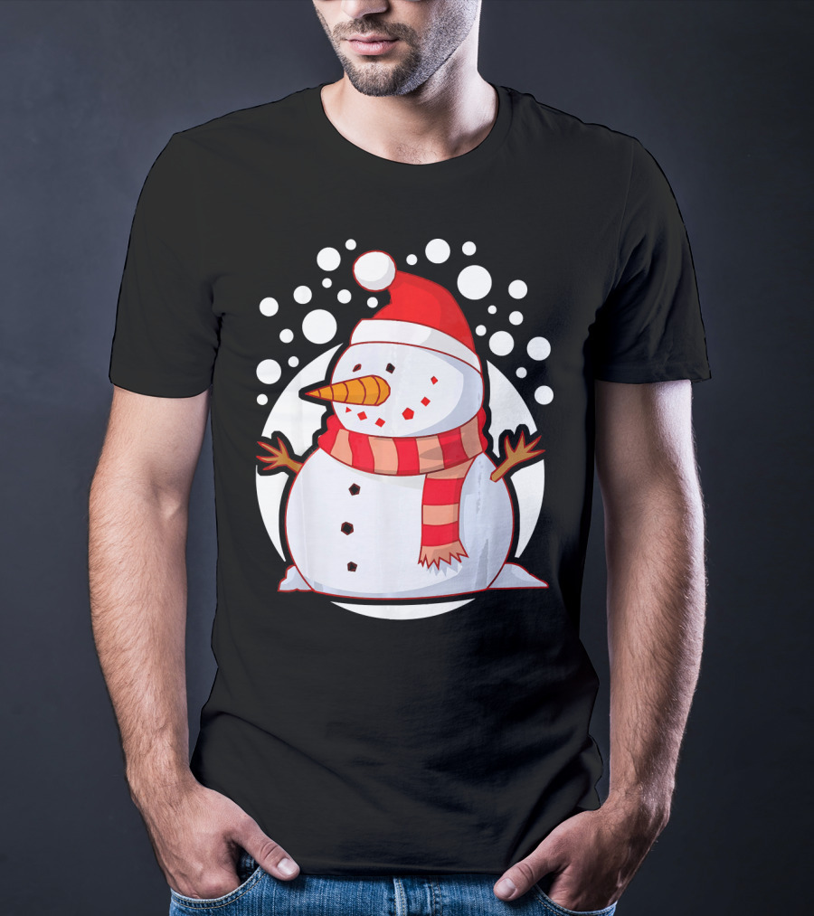 Winter Christmas Santa Snowman In Red Scarf And Hat T-Shirt