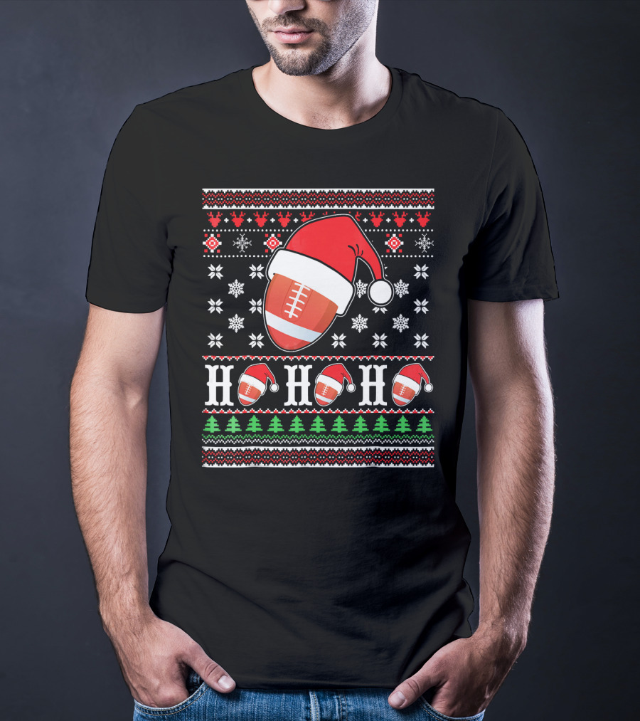 Ugly Christmas Football Santa Claus HO HO HO Holiday T-Shirt