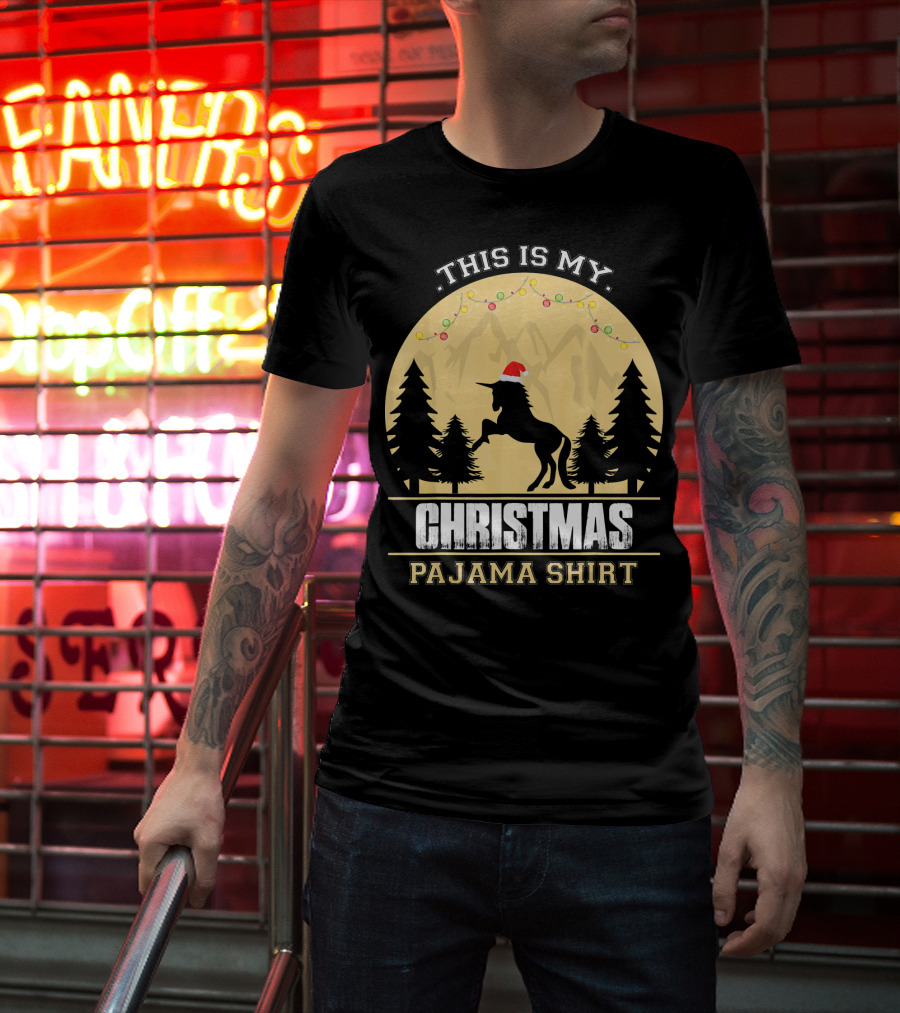 This Is My Christmas Pajama Shirt Santa Unicorn T-Shirt
