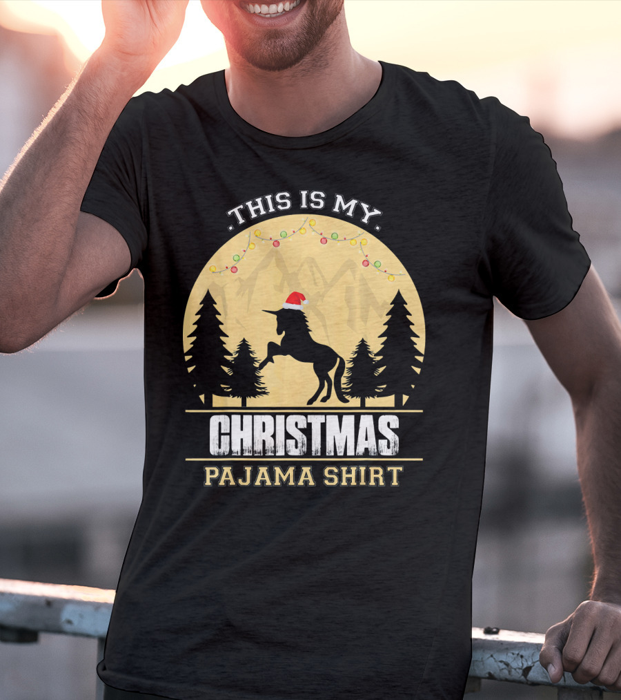 This Is My Christmas Pajama Shirt Santa Unicorn T-Shirt