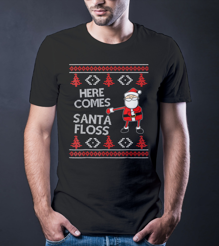 Here Comes Santa Floss Flossing Santa Claus T-Shirt