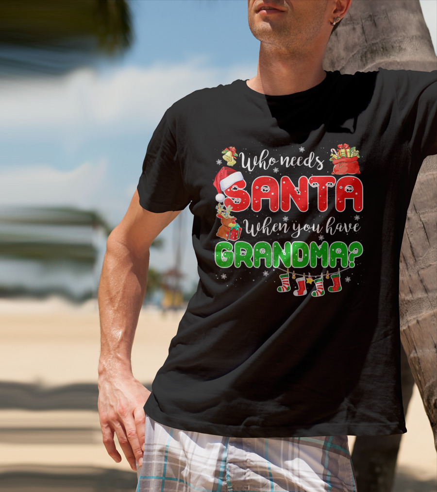 Who Needs Santa When You Have Grandma Christmas Decorations Santa Hat Reindeer Gifts Stockings T-Shirt