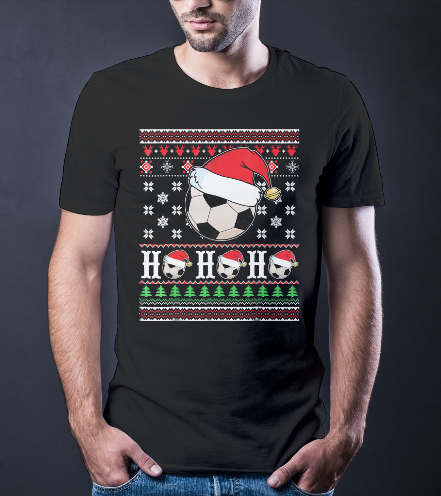 UglySoccer Santa Claus HO HO Christmas Soccer Ball Santa Hat T-Shirt