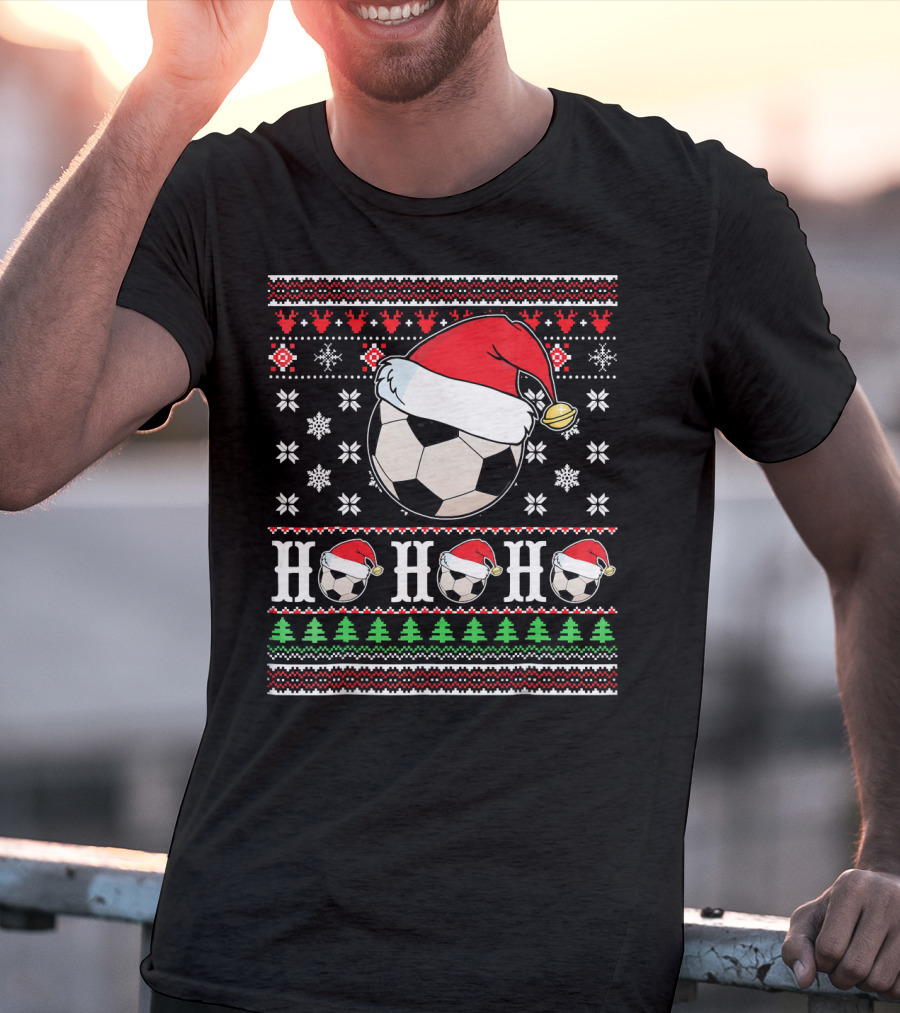 UglySoccer Santa Claus HO HO Christmas Soccer Ball Santa Hat T-Shirt