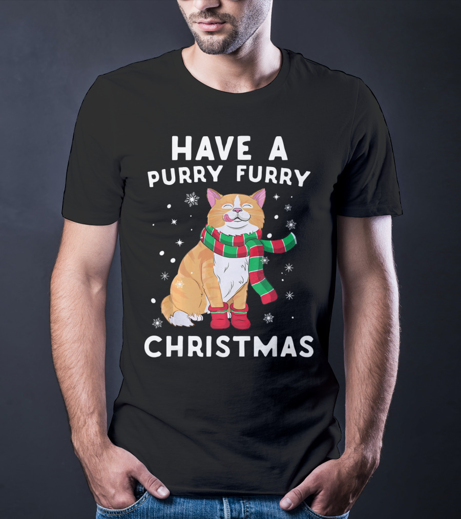 Have A Purry Furry Christmas Snowflakes And Cat With Scarf T-Shirt