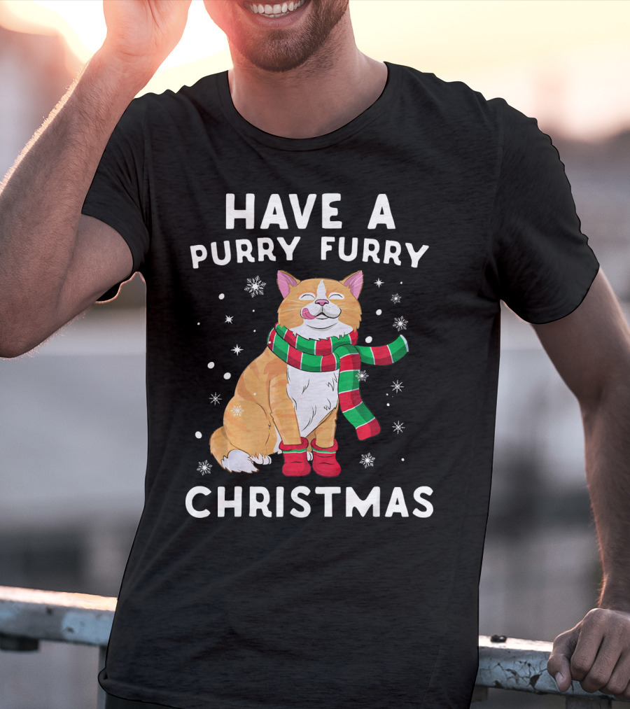 Have A Purry Furry Christmas Snowflakes And Cat With Scarf T-Shirt
