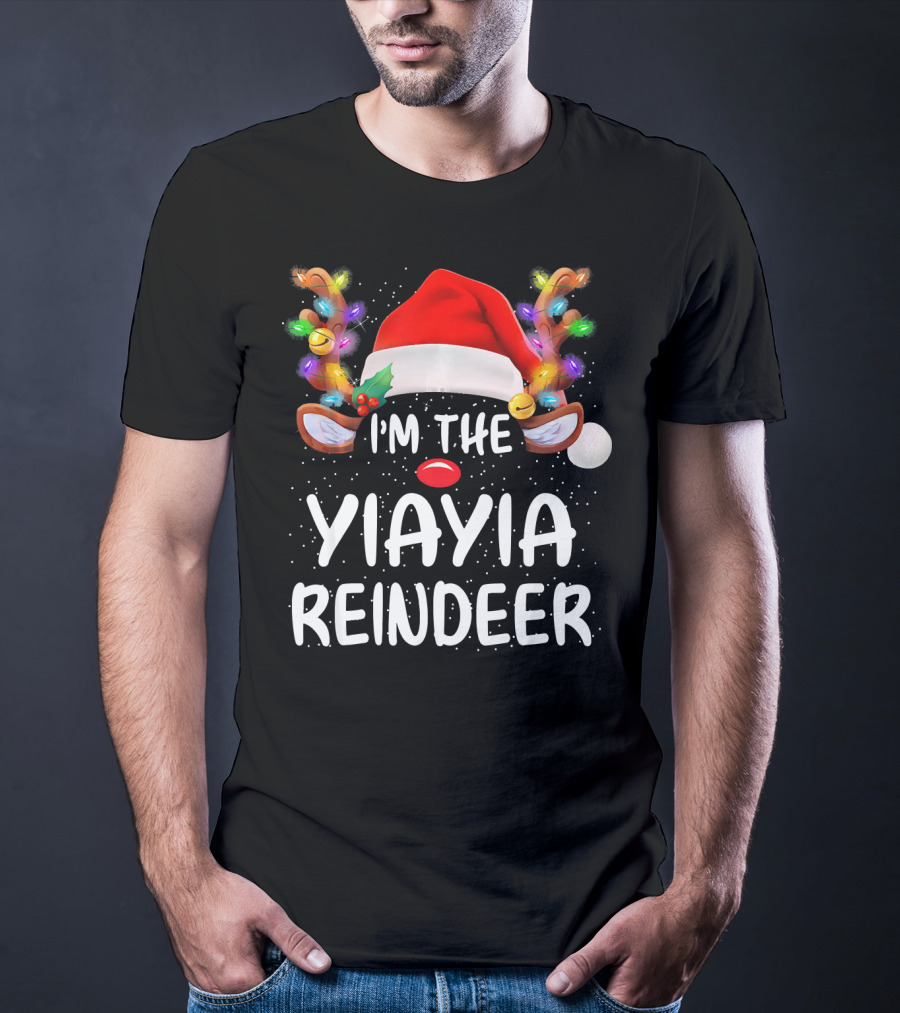 I'm The Yiayia Reindeer Santa Hat Christmas Lights T-Shirt