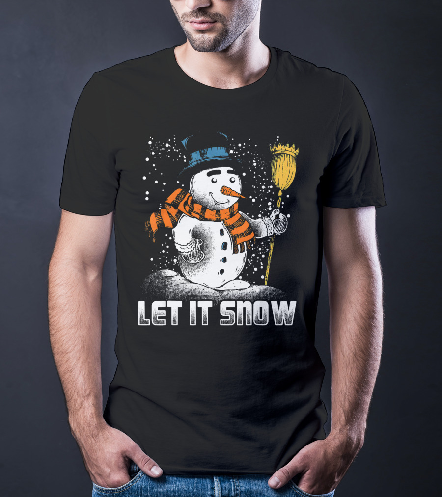 Let It Snow Snowman With Orange Scarf And Broom T-Shirt