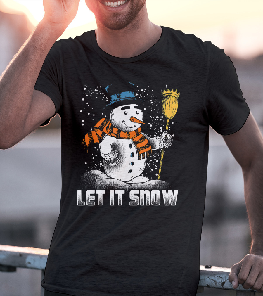 Let It Snow Snowman With Orange Scarf And Broom T-Shirt