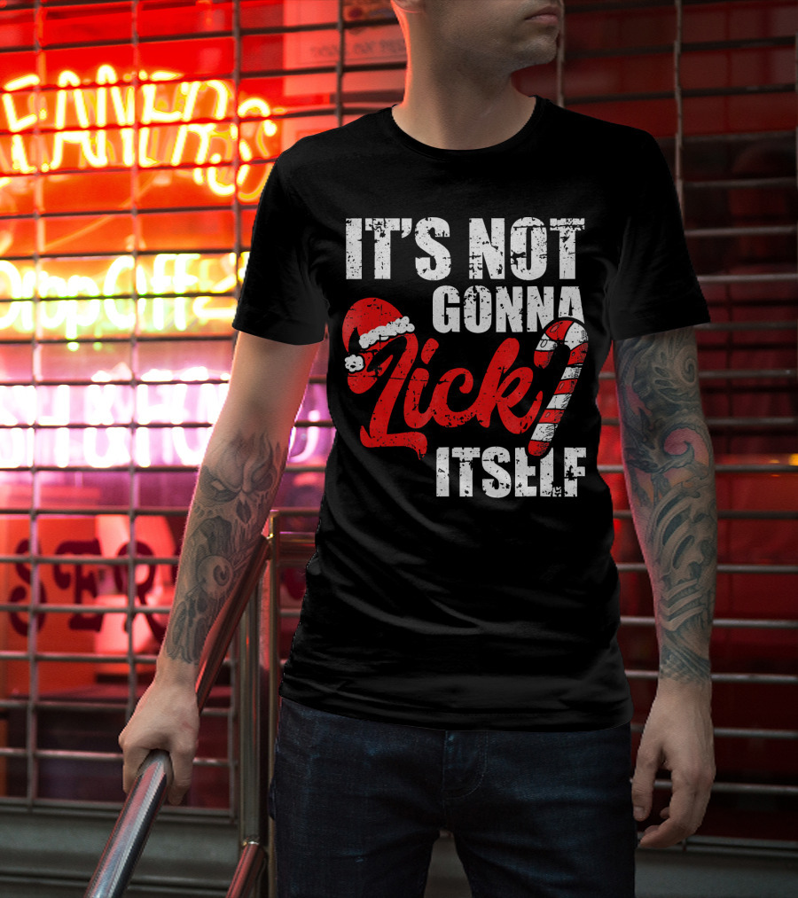 Funny Christmas It's Not Gonna Lick Itself Candy Cane Santa Hat T-Shirt