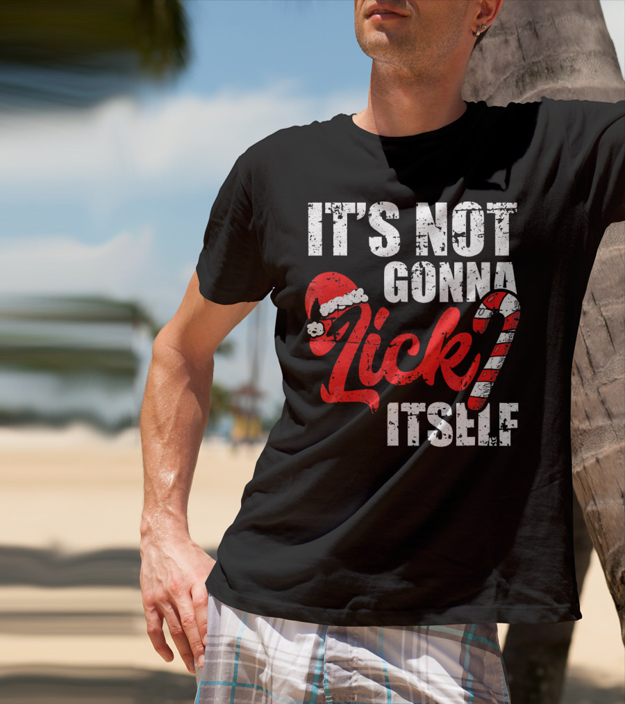 Funny Christmas It's Not Gonna Lick Itself Candy Cane Santa Hat T-Shirt
